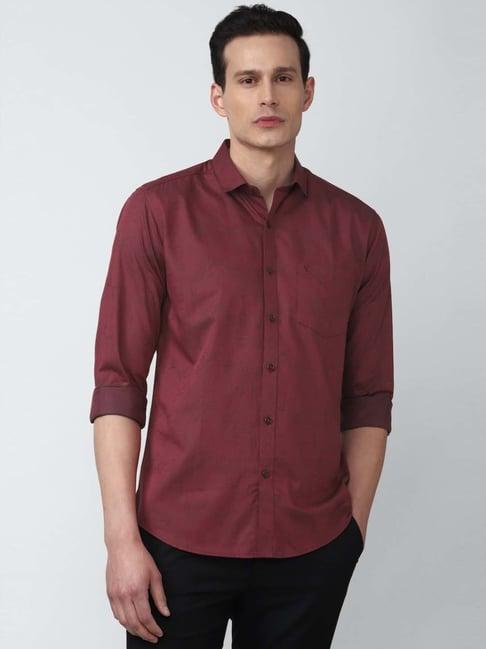 v dot maroon cotton skinny fit shirts