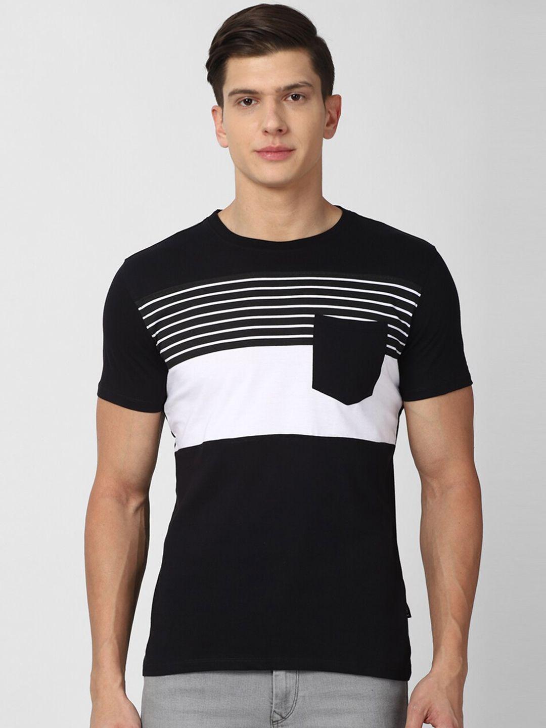 v dot men black & white striped slim fit pure cotton t-shirt