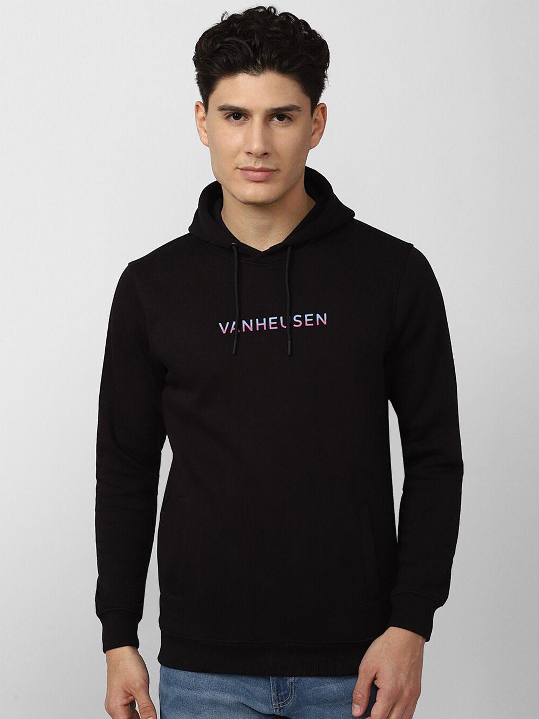 v dot men black printed hooded sweatshirt