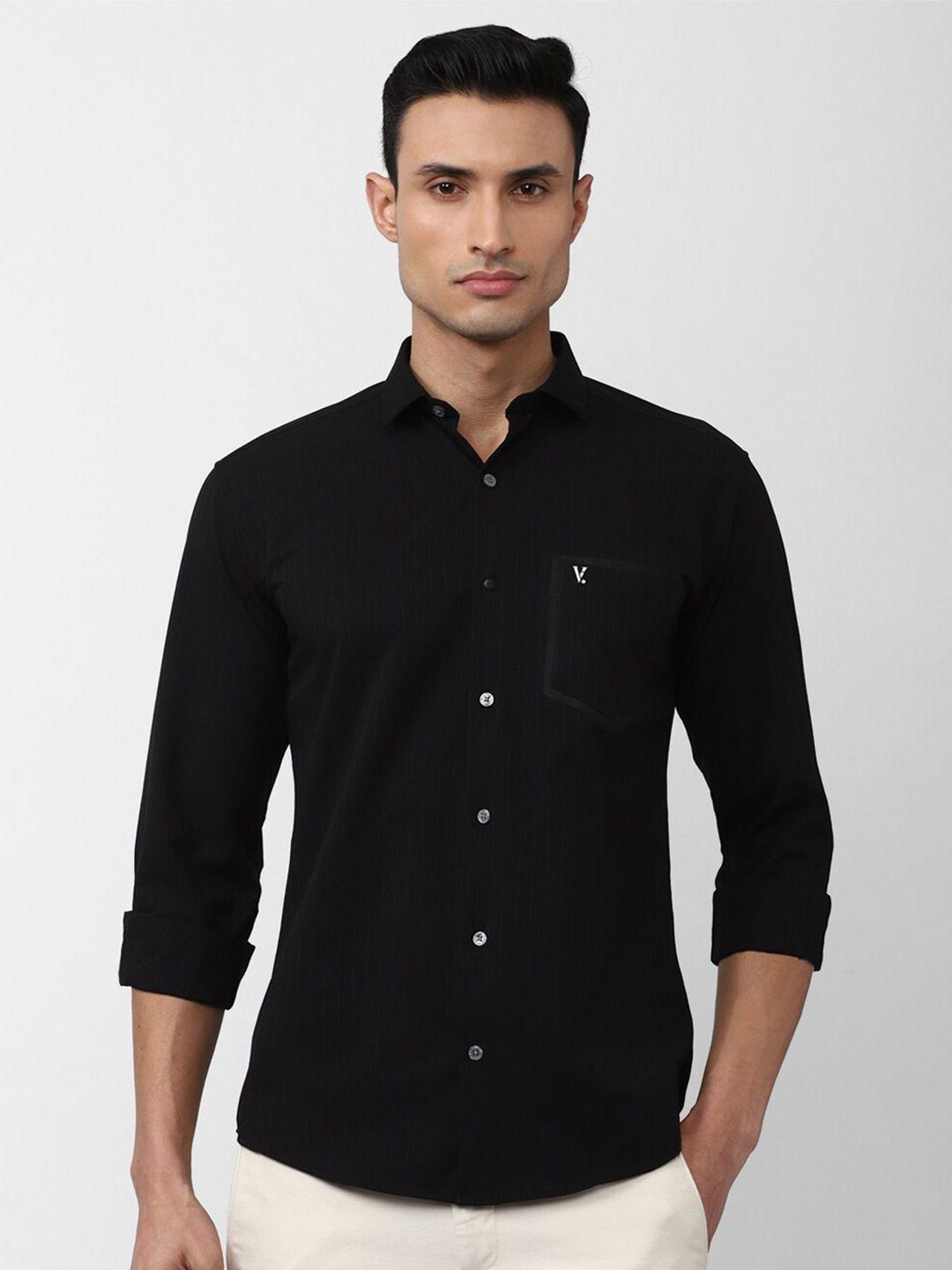 v dot men black slim fit casual shirt