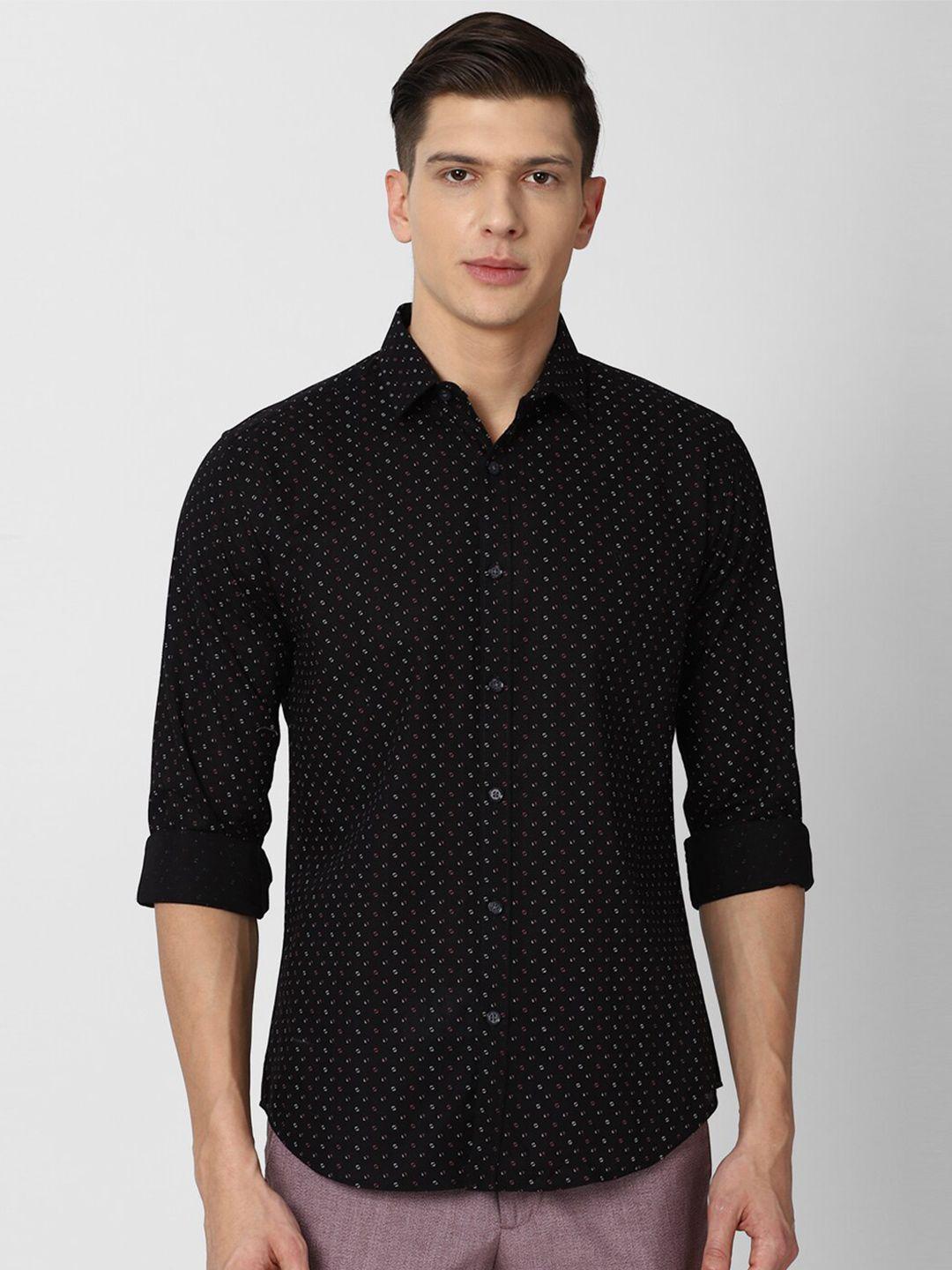 v dot men black slim fit printed cotton casual shirt