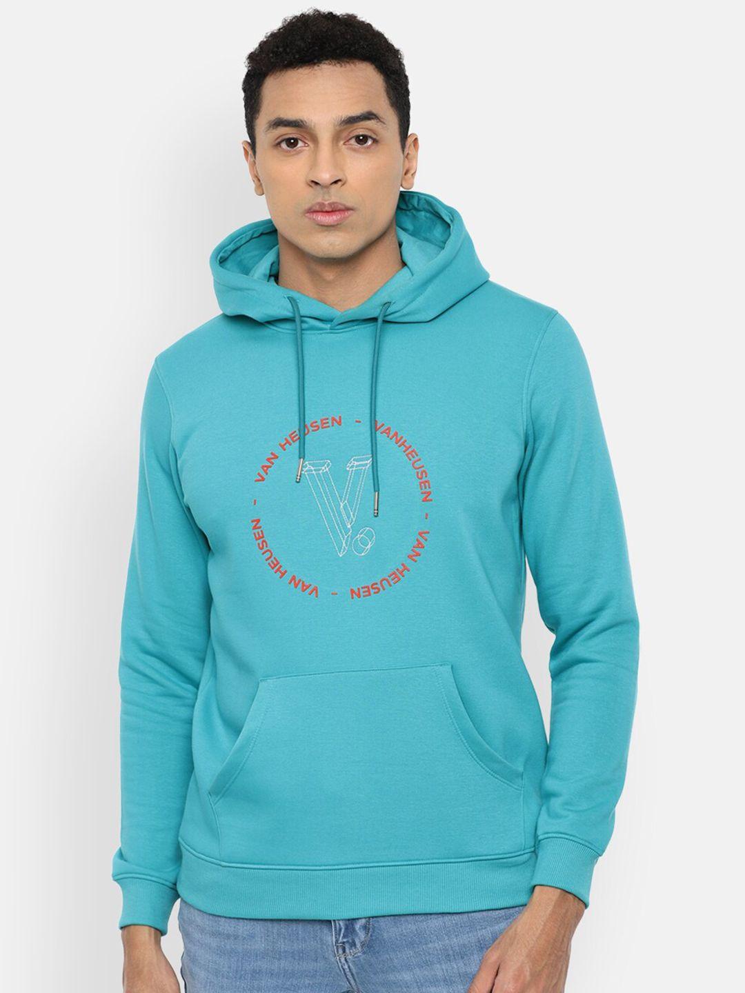 v dot men blue printed hooded sweatshirt