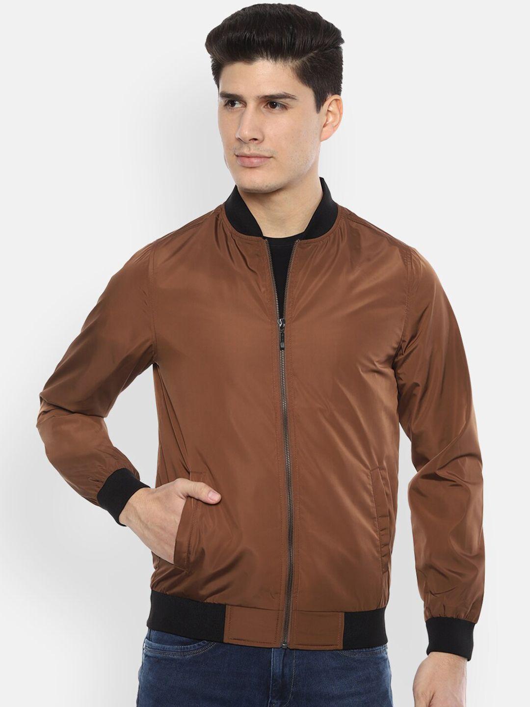 v dot men brown solid bomber jacket