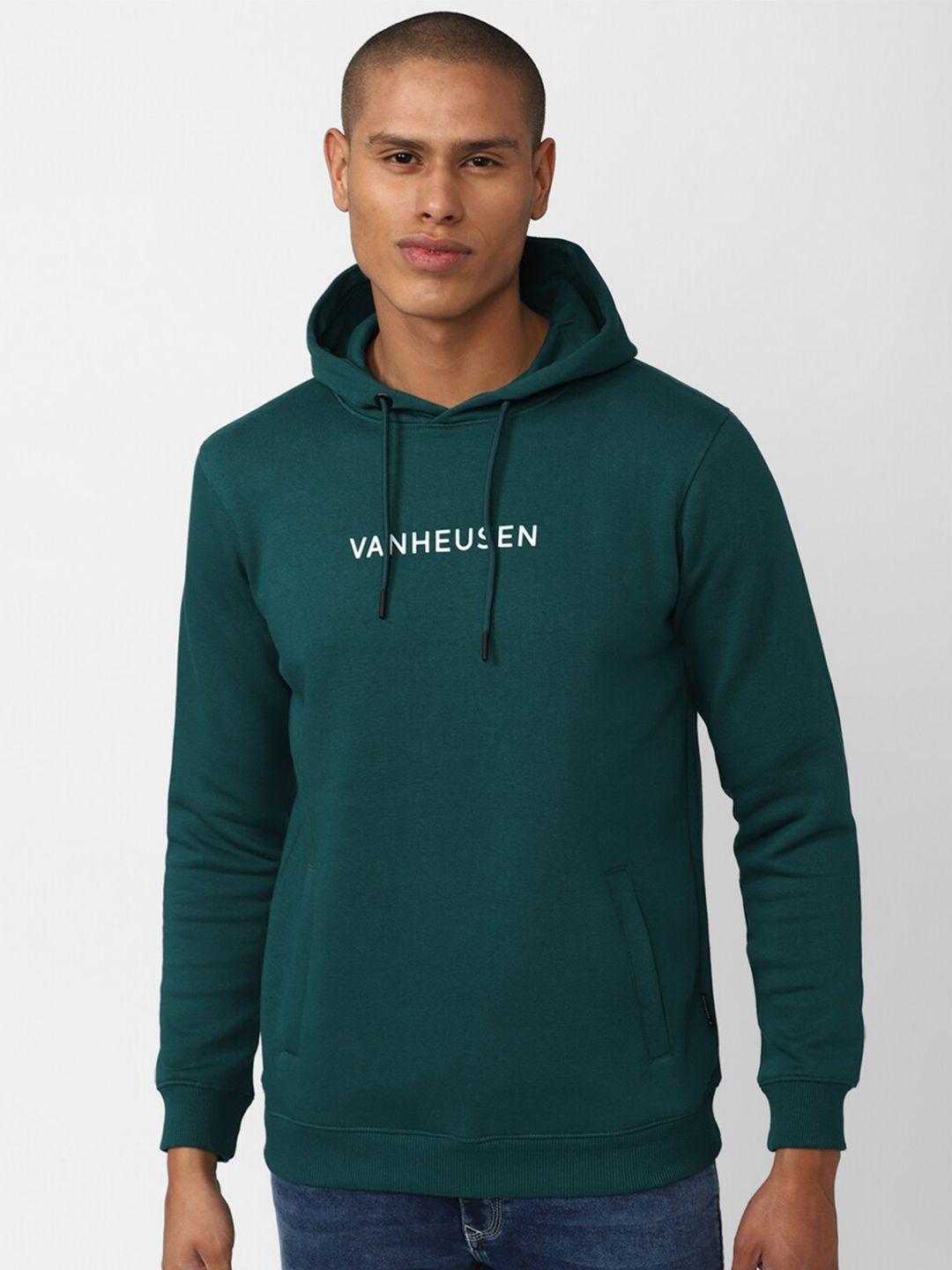 v dot men green printed hooded sweatshirt