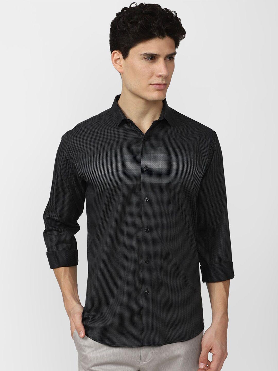 v dot men grey slim fit horizontal striped pure cotton casual shirt