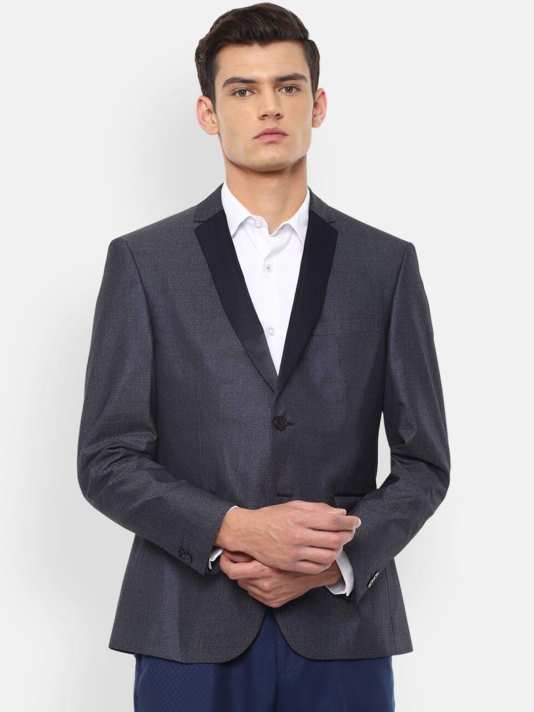 v dot men grey solid slim-fit single breasted casual blazer