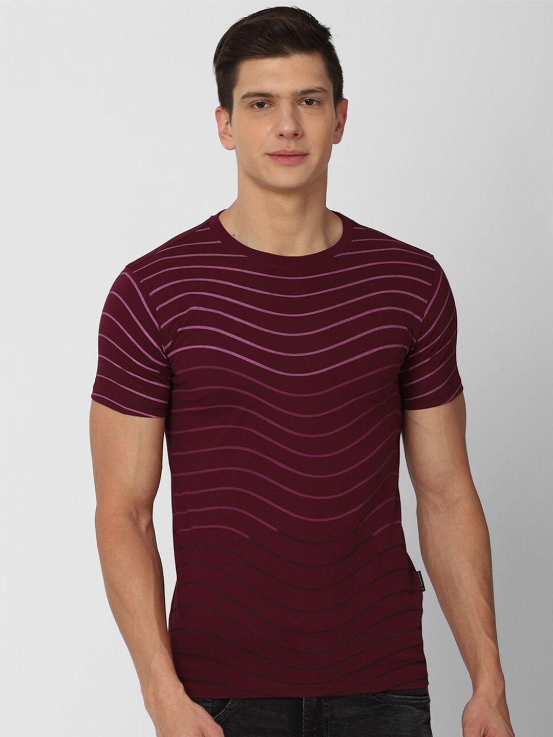 v dot men maroon & pink printed slim fit pure cotton t-shirt