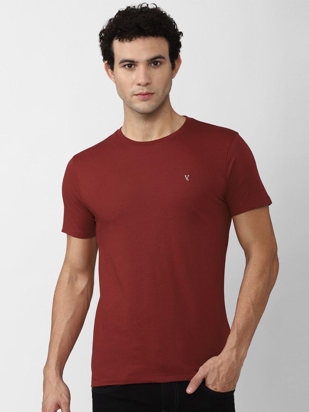 v dot men maroon slim fit cotton t-shirt