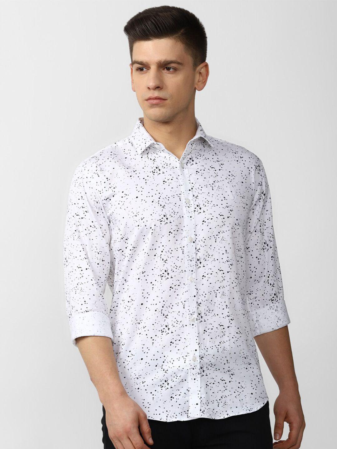 v dot men white slim fit floral printed casual shirt