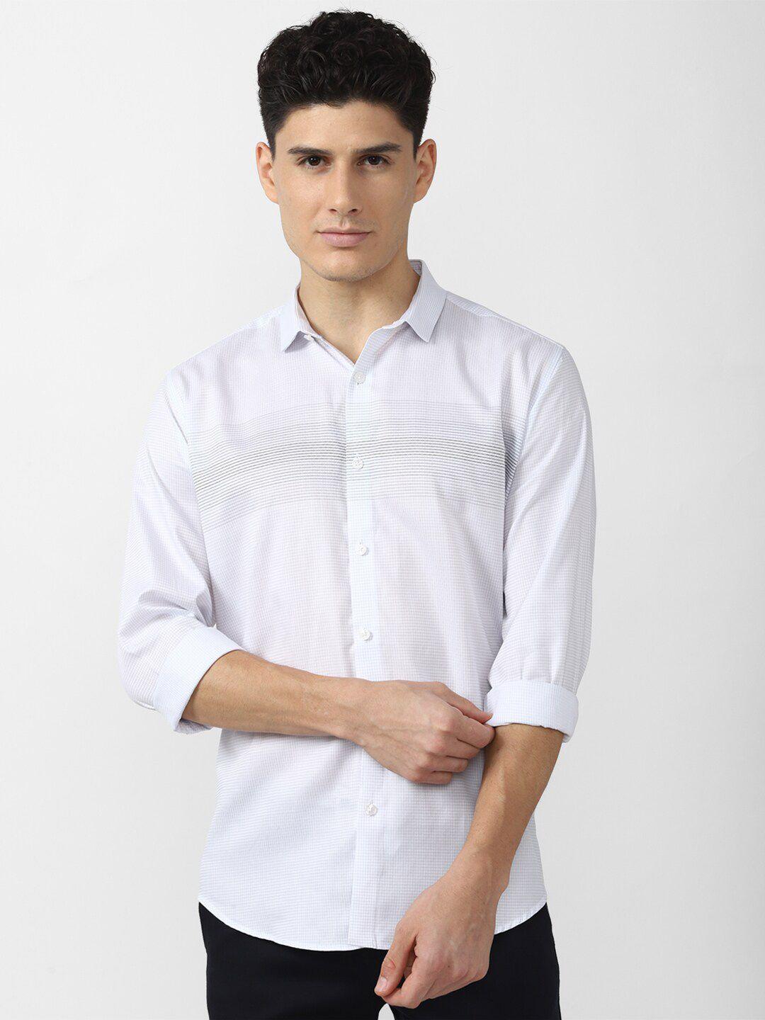 v dot men white slim fit micro checks printed cotton casual shirt
