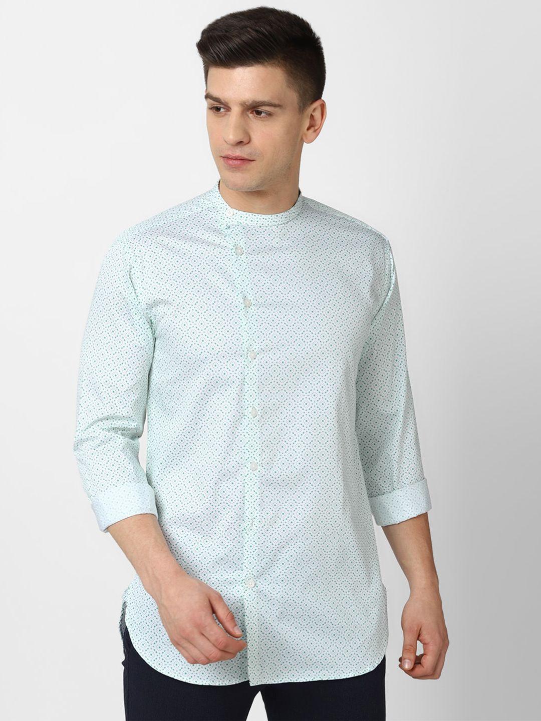 v dot men white slim fit printed casual shirt