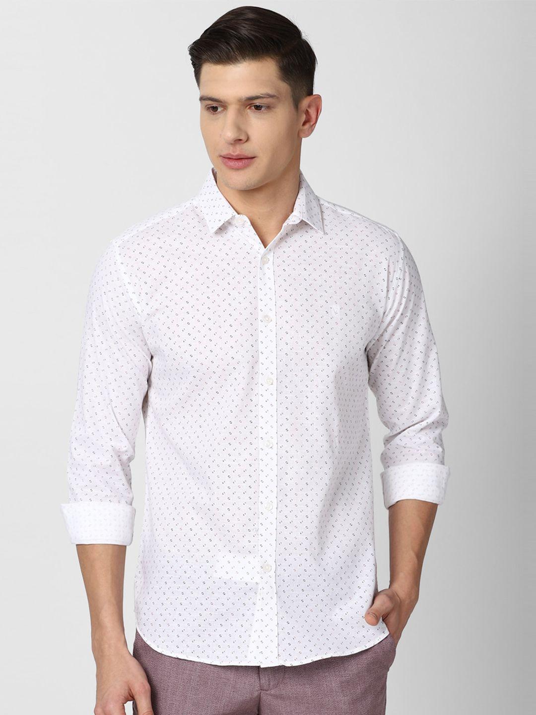 v dot men white slim fit printed cotton casual shirt