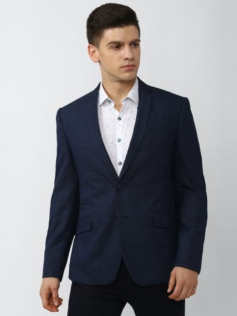 v dot navy skinny fit checks blazers