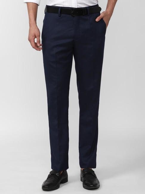 v dot navy skinny fit self pattern trousers