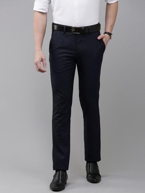 v dot navy skinny fit striped trousers