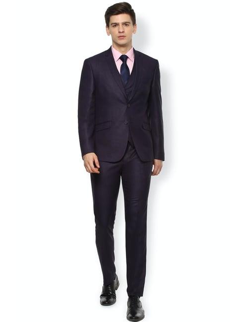 v dot navy skinny fit texture two piece suit