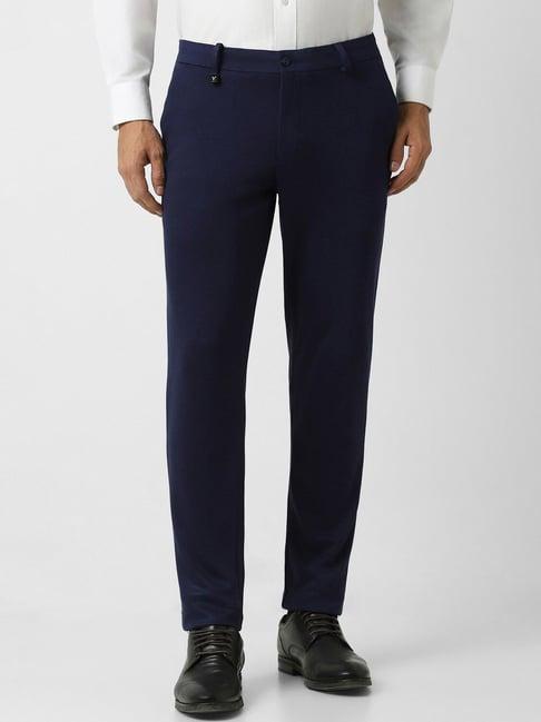 v dot navy slim fit trousers