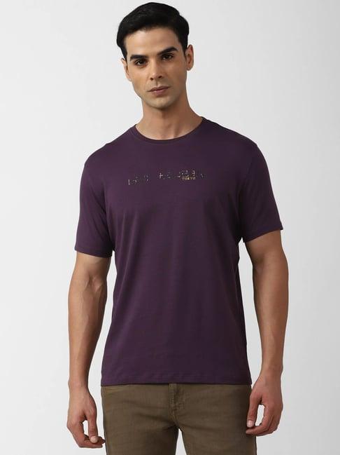 v dot purple cotton slim fit printed t-shirt