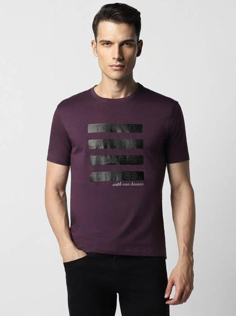 v dot purple slim fit printed t-shirt