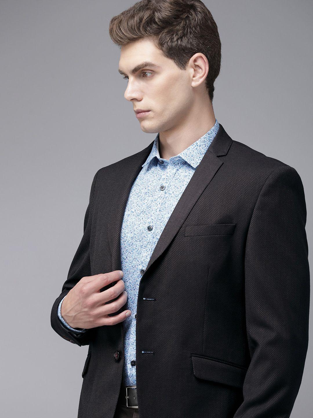 v dot self design textured single-breasted skinny -fit formal blazer