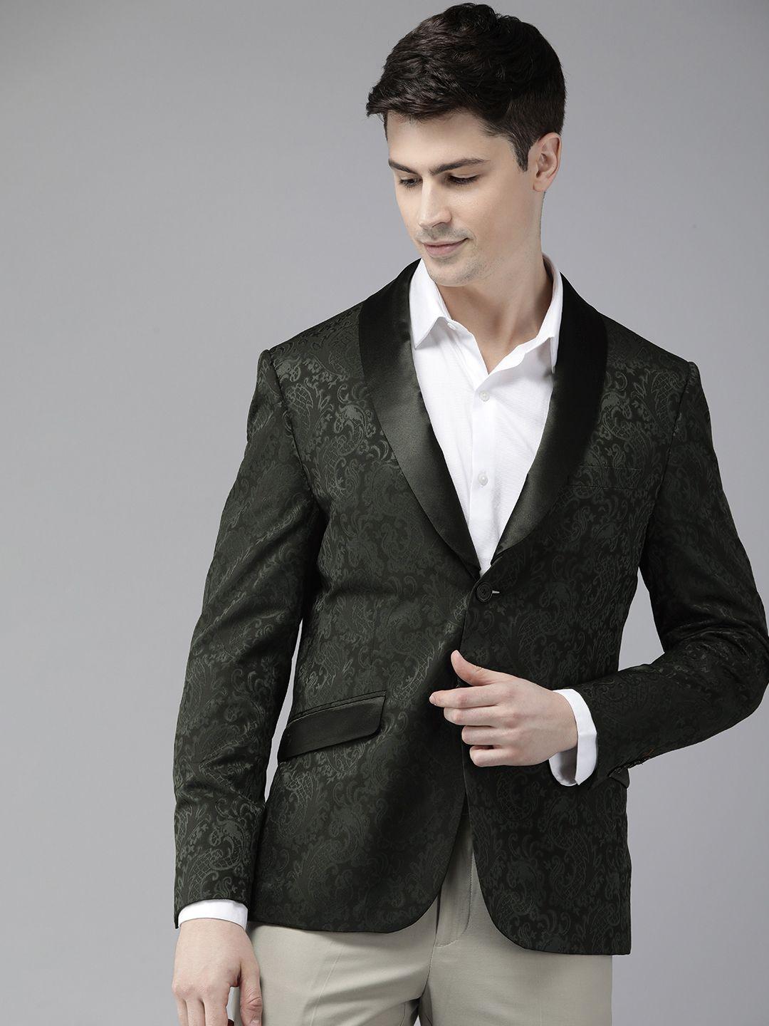 v dot self design textured skinny fit single-breasted formal blazer