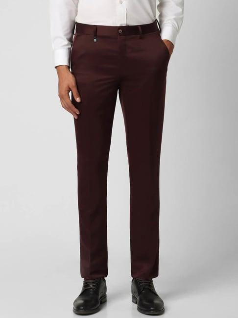 v dot shine maroon skinny fit trousers