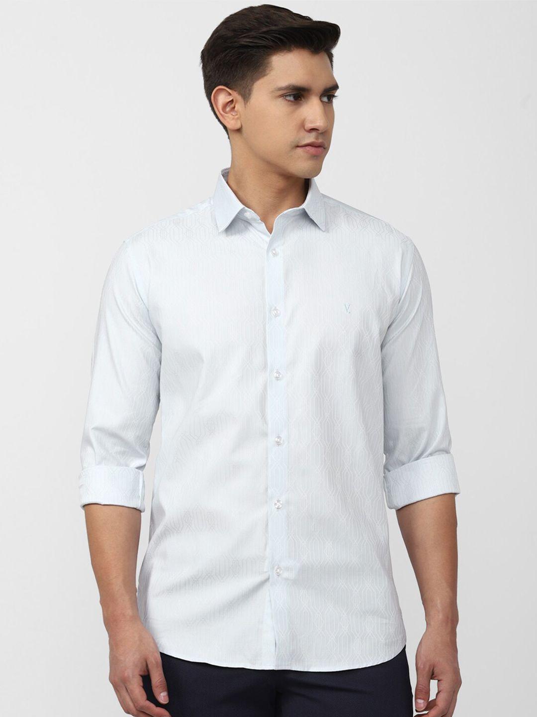 v dot spread collar pure cotton slim fit casual shirt