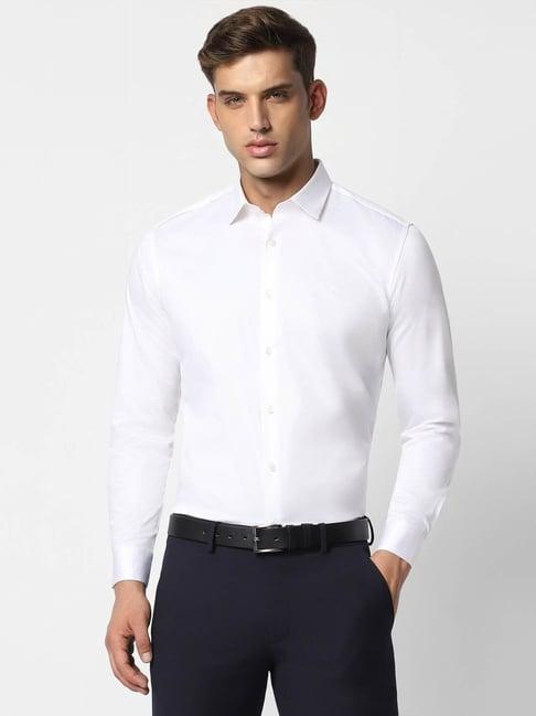 v dot white cotton slim fit shirt