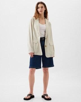 v-linen blazer pin stripe, off white, s