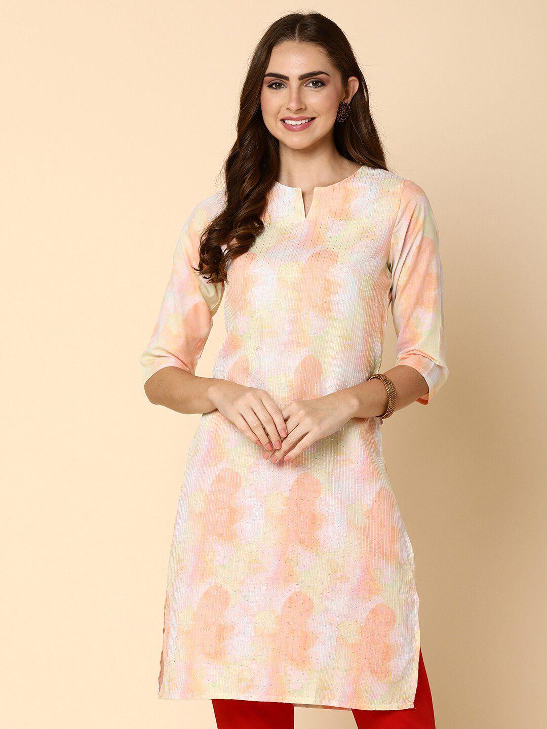 v-mart abstract printed notched round neck sequinned straight kurta