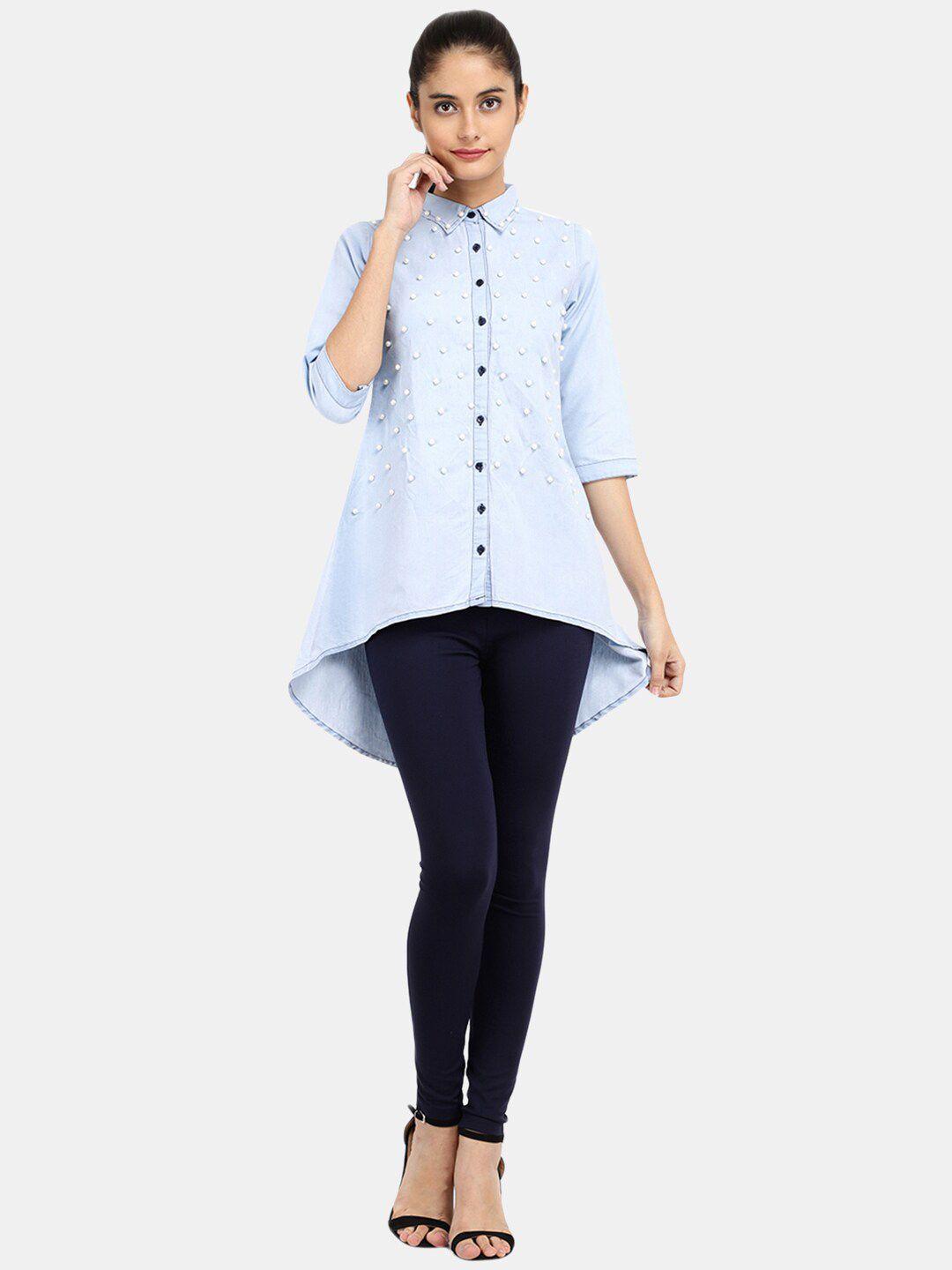 v-mart blue high-low pure cotton top