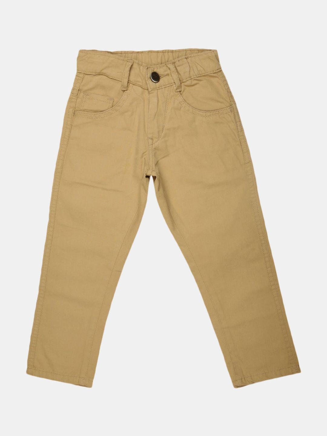 v-mart boys beige solid easy wash regular fit cotton trouser
