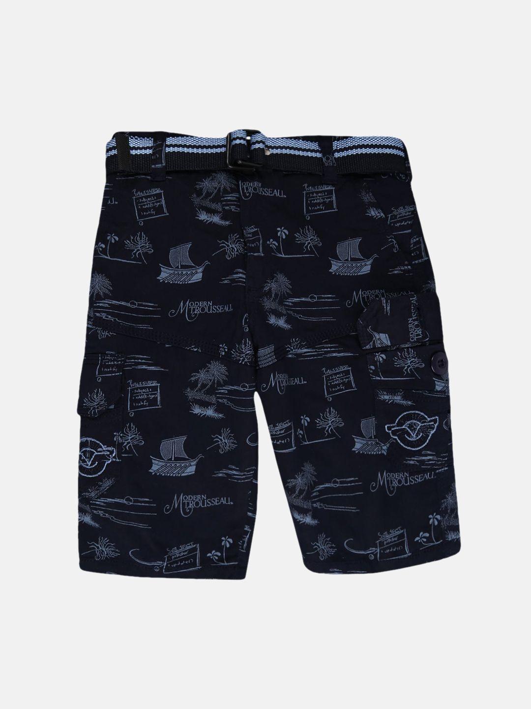 v-mart boys blue regular fit conversational printed cotton shorts