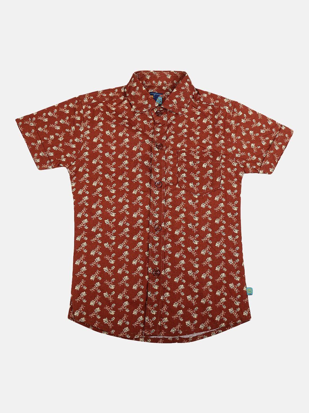 v-mart boys brown floral printed casual shirt