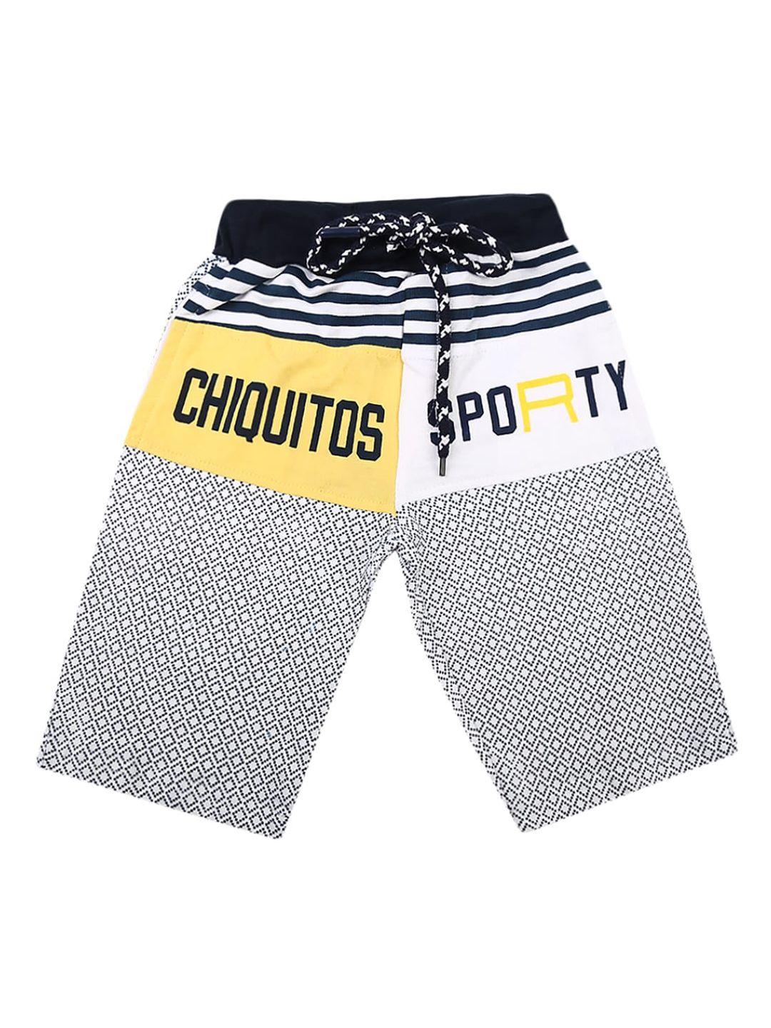 v-mart boys navy blue & white geometric printed cotton shorts