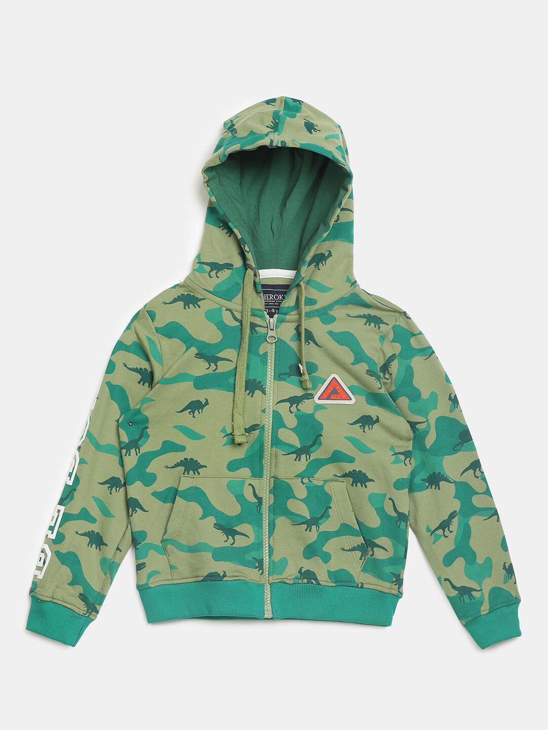 v-mart boys olive green camouflage hooded neck open front jacket
