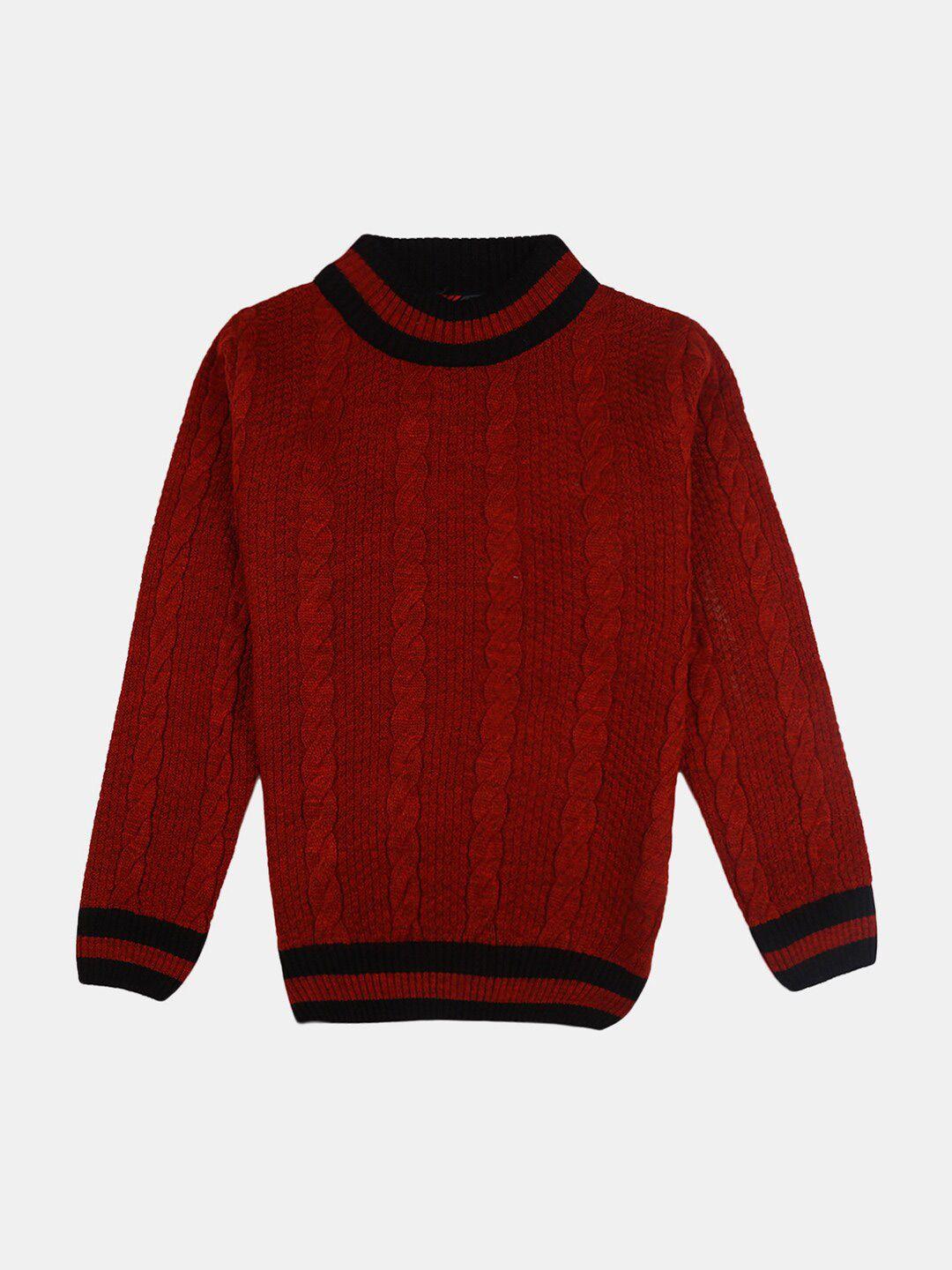 v-mart boys orange & black cable knit cotton pullover sweater