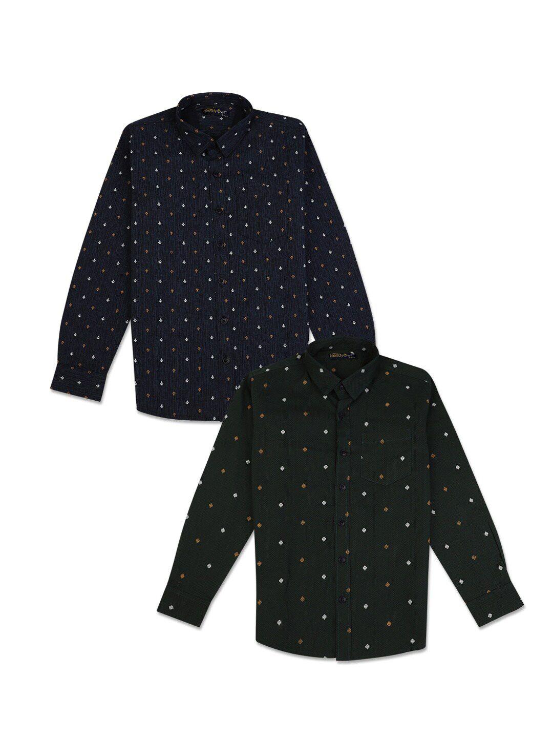 v-mart boys pack of 2 navy blue standard printed casual shirt
