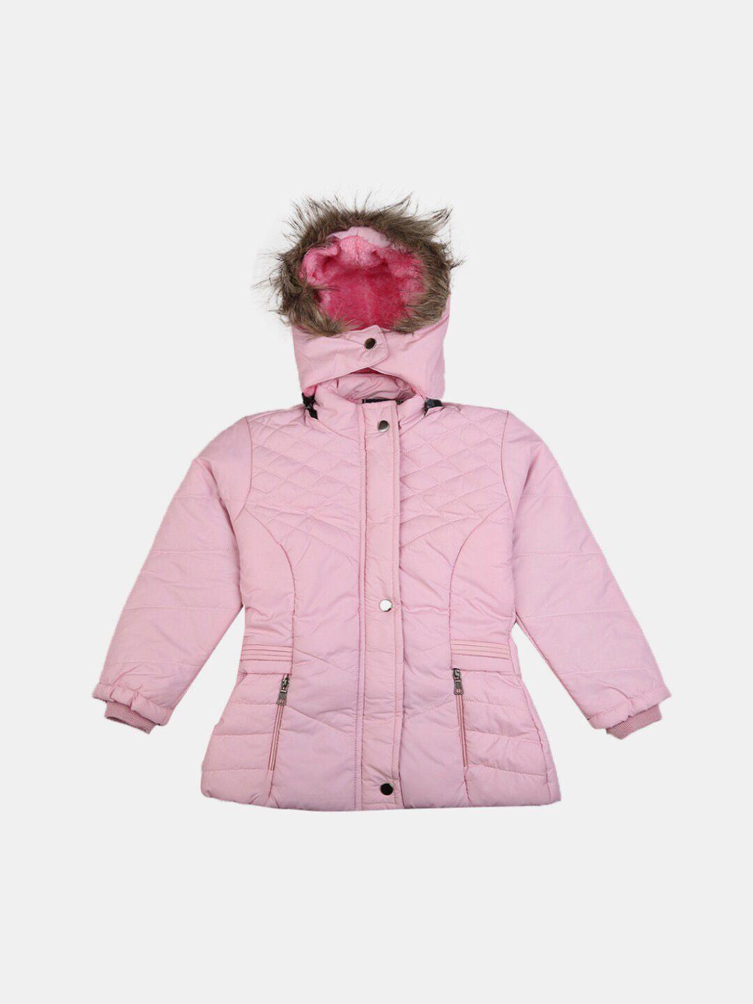 v-mart boys pink brown acrylic lightweight parka hooded jacket