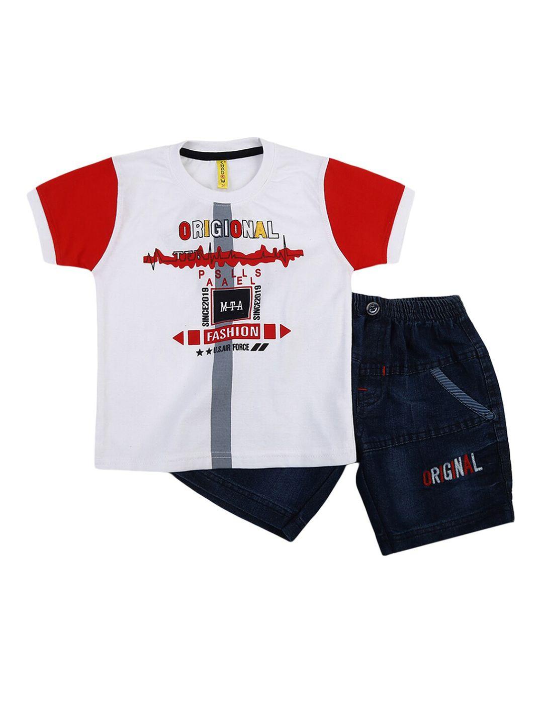 v-mart boys white & red printed cotton t-shirt with shorts