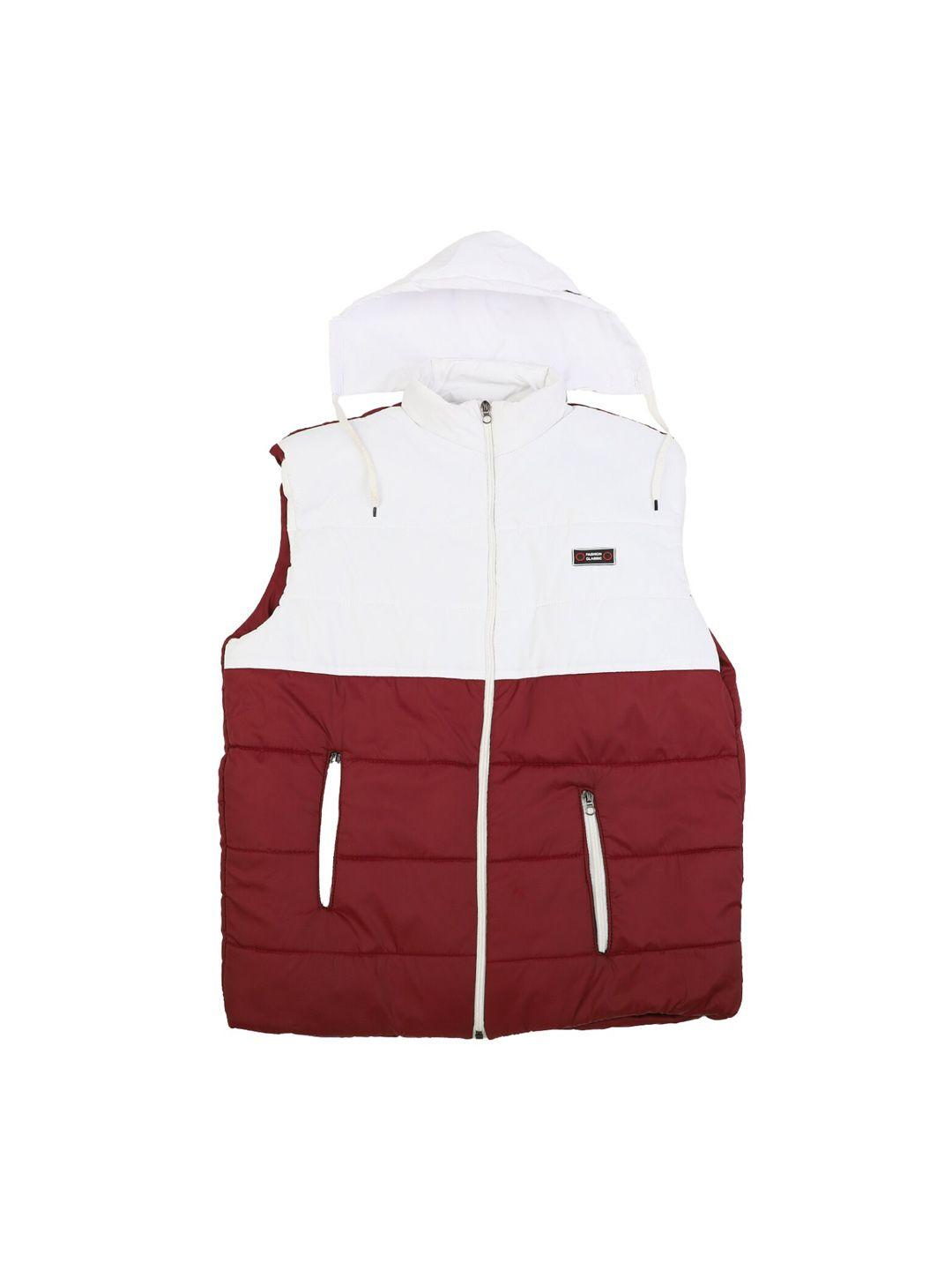 v-mart boys white maroon colourblocked lightweight crop puffer jacket