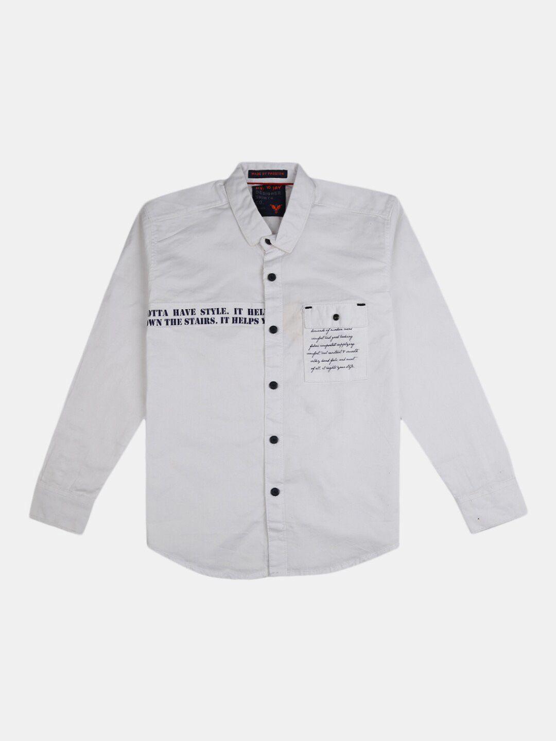 v-mart boys white printed cotton casual shirt