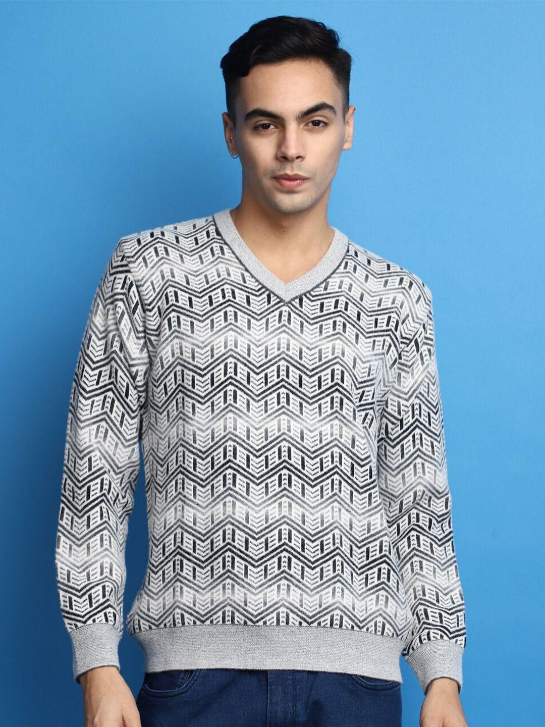 v-mart chevron printed v-neck long sleeves cotton pullover sweater