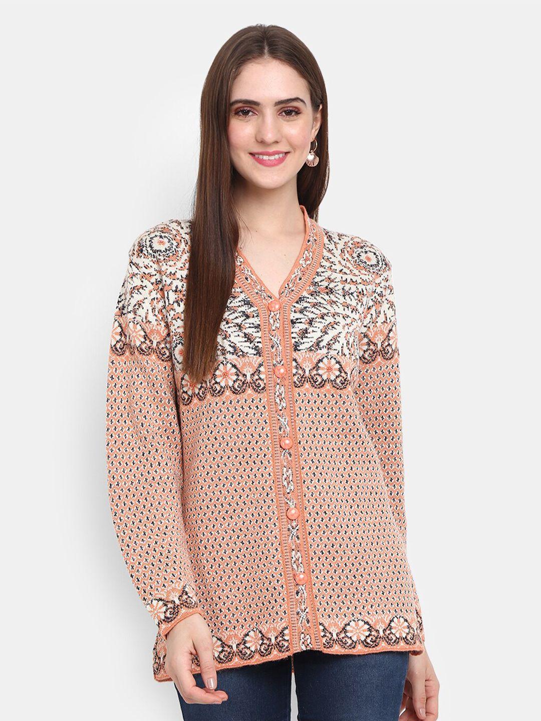 v-mart ethnic motifs printed v-neck longline cotton cardigan sweater
