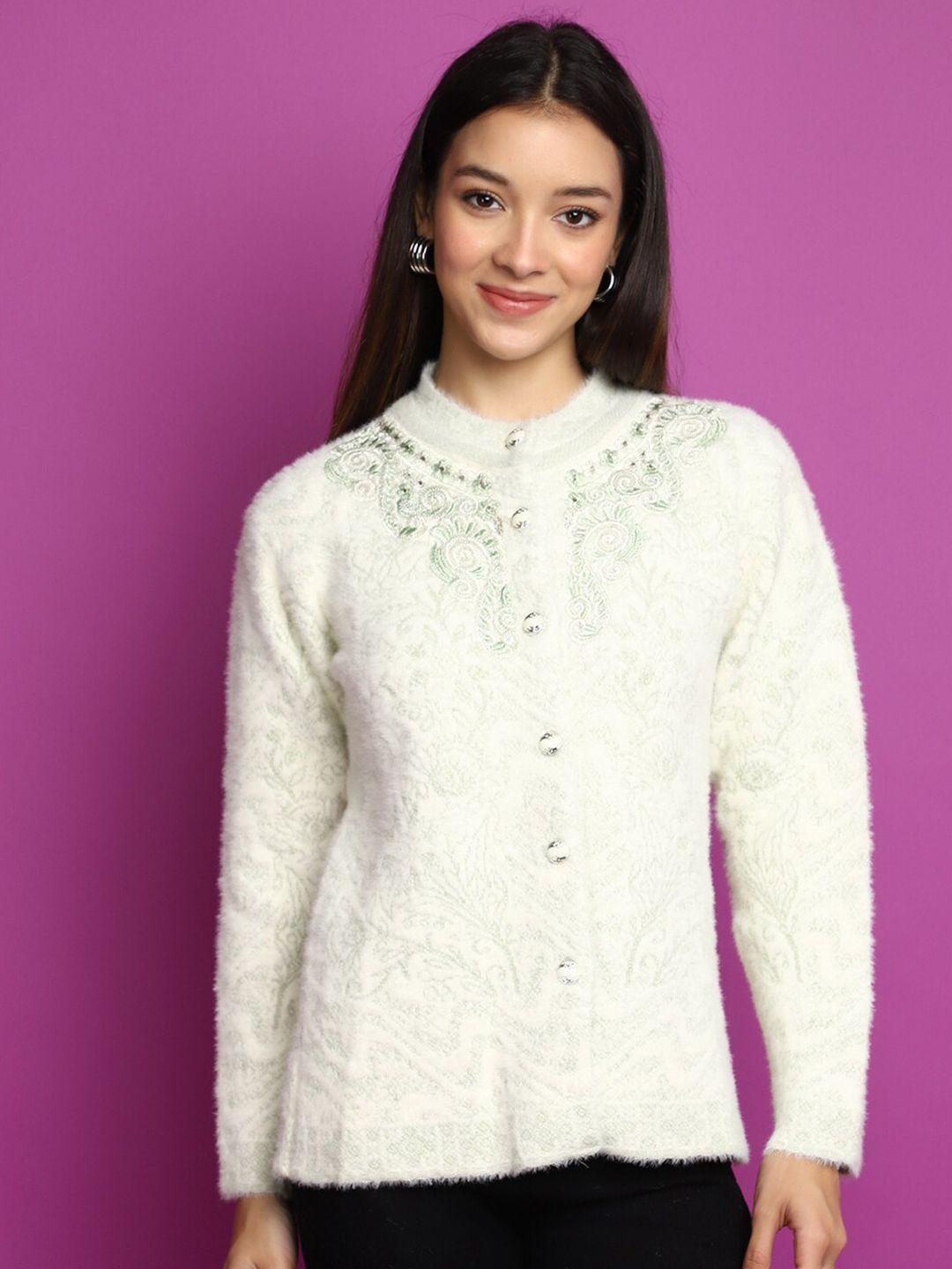 v-mart floral embroidered cotton cardigan sweater