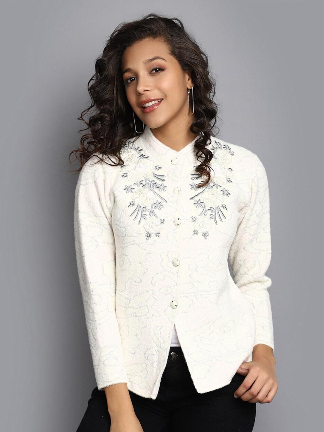 v-mart floral embroidered suede cardigan sweater