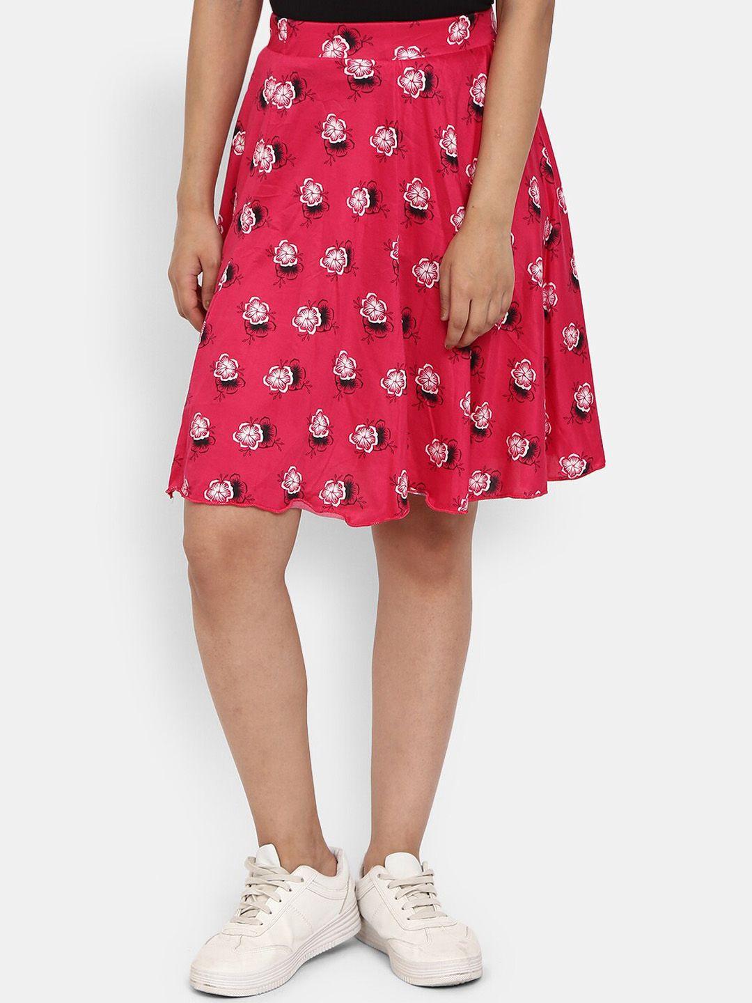 v-mart floral printed above knee length flared skirt