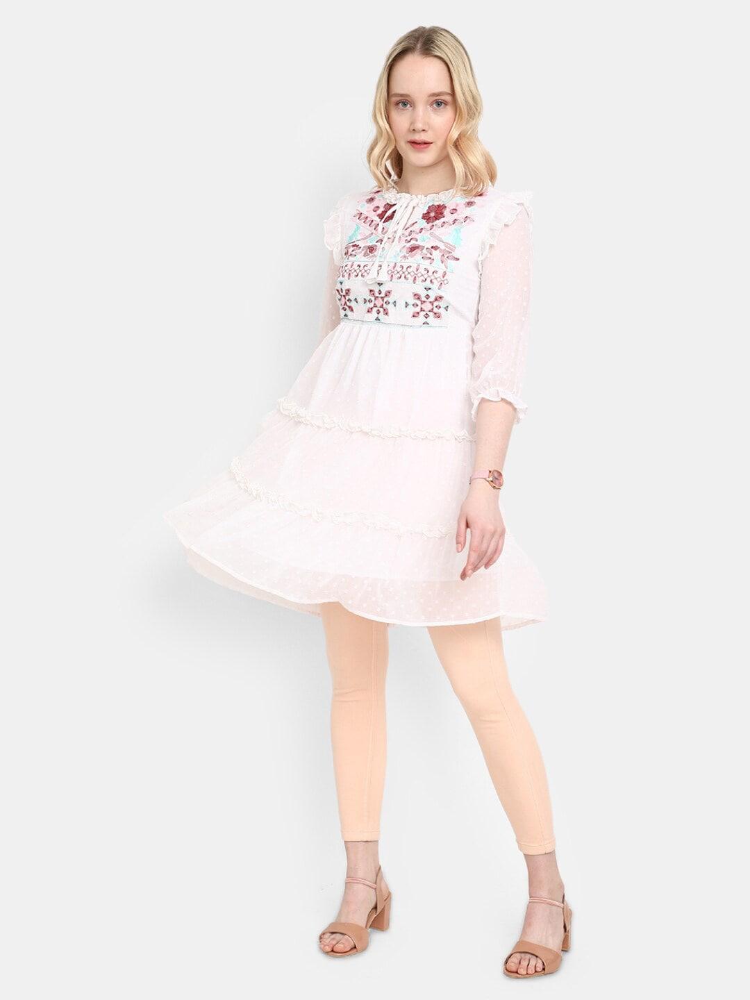 v-mart floral printed gathered cotton peplum dress