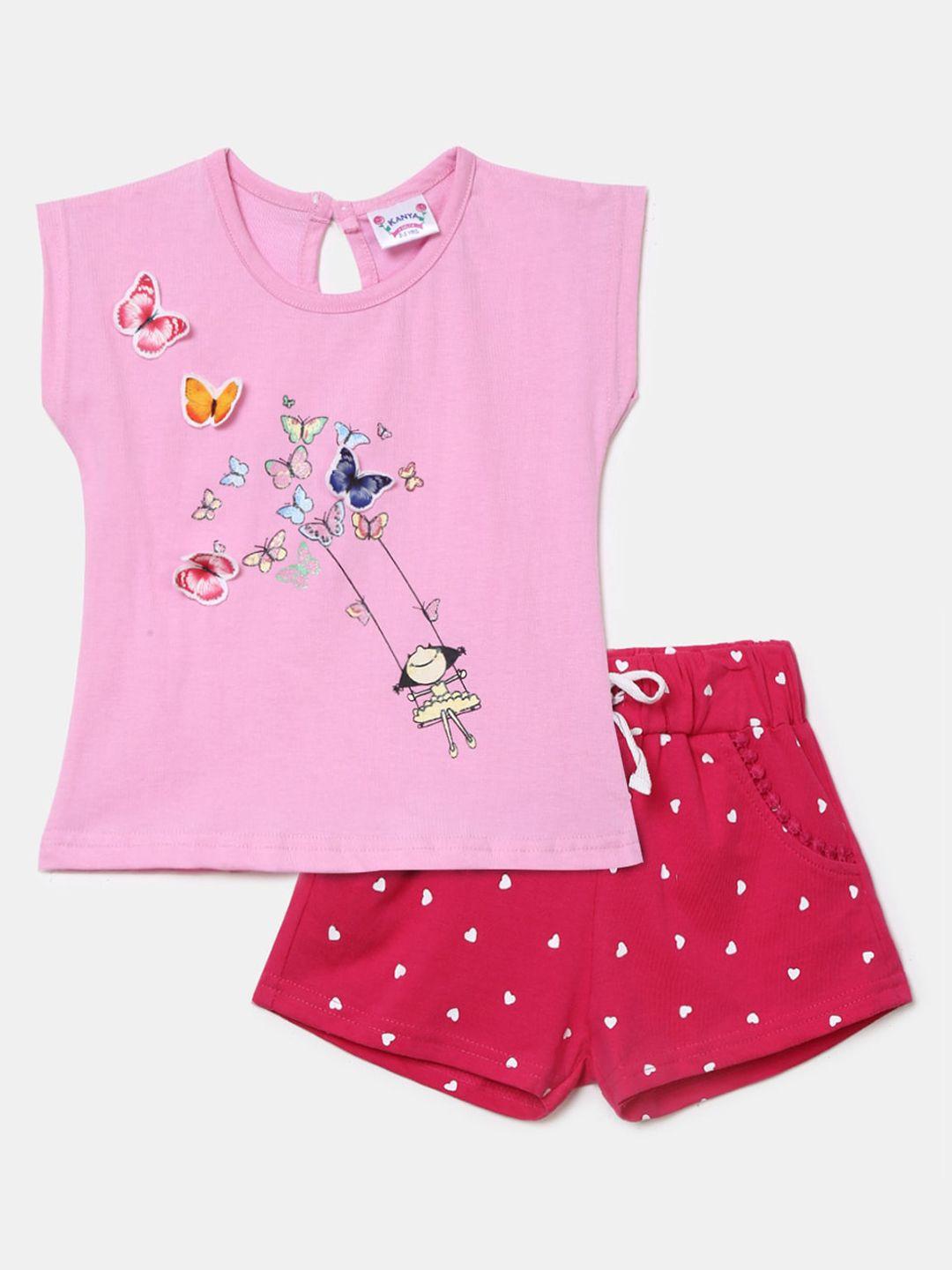 v-mart girls printed pure cotton t-shirt with shorts
