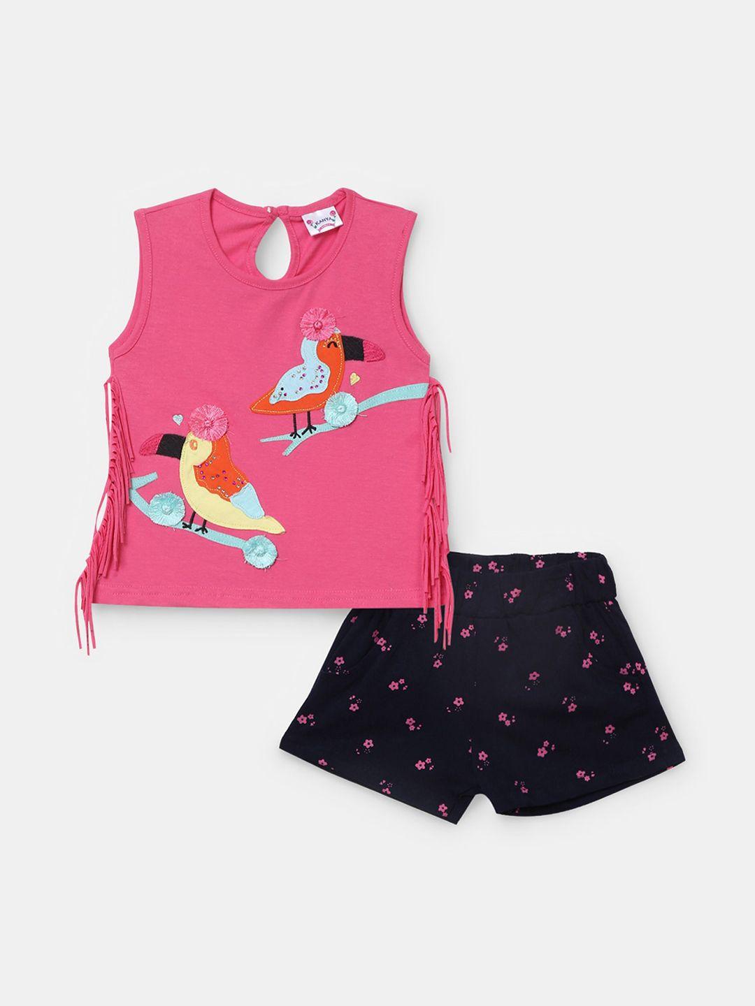 v-mart girls printed pure cotton t-shirt with shorts